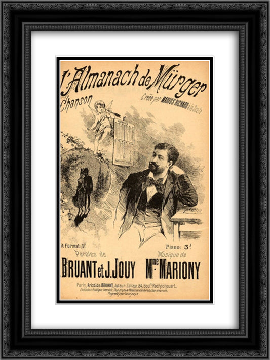 L'Almanach de Murger 18x24 Black Ornate Wood Framed Art Print Poster with Double Matting by Steinlen, Theophile