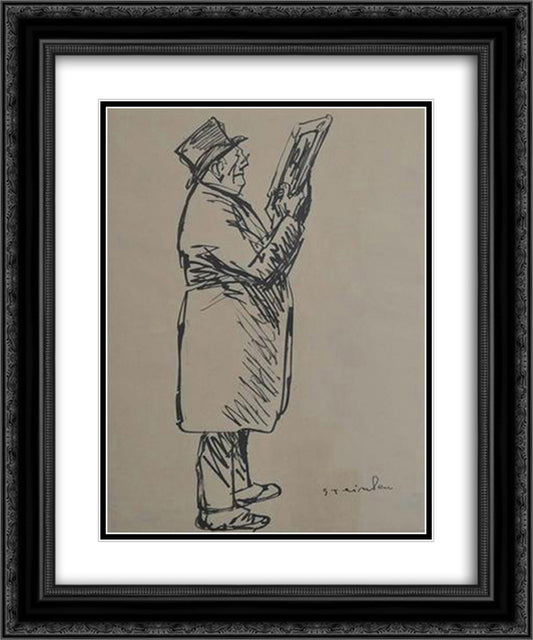 L'Amateur de dessin 20x24 Black Ornate Wood Framed Art Print Poster with Double Matting by Steinlen, Theophile