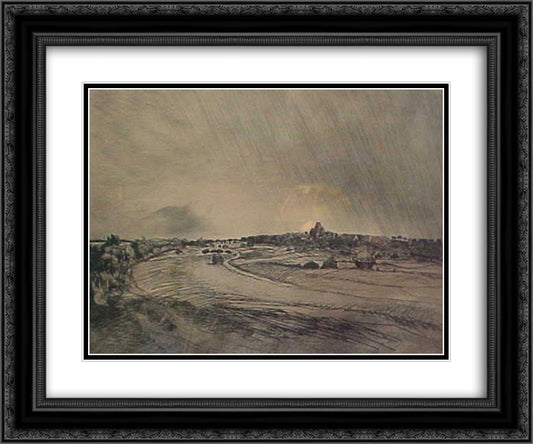 Landscape etching 24x20 Black Ornate Wood Framed Art Print Poster with Double Matting by Steinlen, Theophile