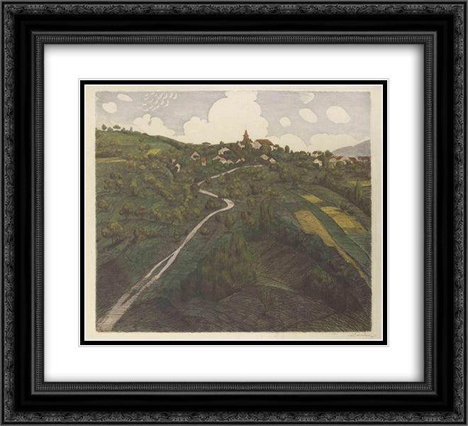 Landscape of Belmont, near Lausanne 22x20 Black Ornate Wood Framed Art Print Poster with Double Matting by Steinlen, Theophile