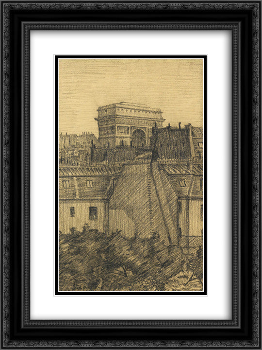 L'Arc de Triomphe 18x24 Black Ornate Wood Framed Art Print Poster with Double Matting by Steinlen, Theophile