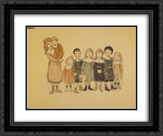 L'Art a L'Ecole 24x20 Black Ornate Wood Framed Art Print Poster with Double Matting by Steinlen, Theophile