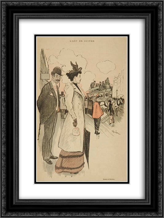 L'Art de Suivre 18x24 Black Ornate Wood Framed Art Print Poster with Double Matting by Steinlen, Theophile