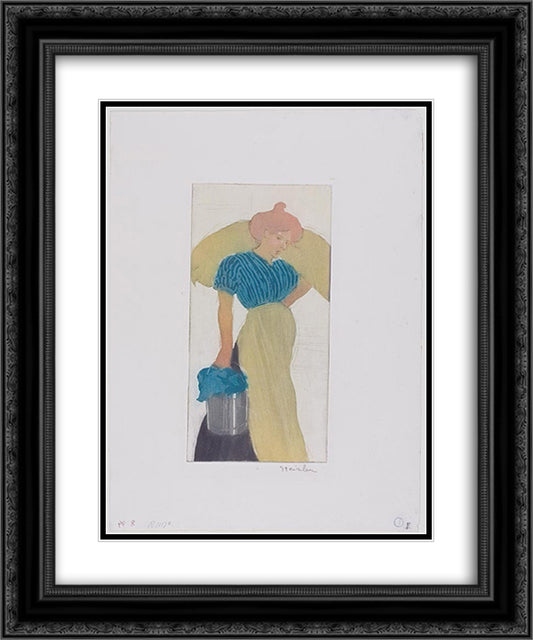 Laundress 20x24 Black Ornate Wood Framed Art Print Poster with Double Matting by Steinlen, Theophile