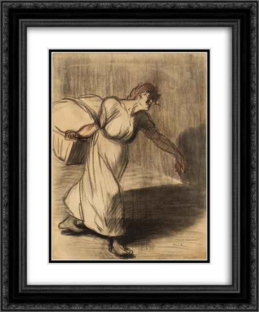 Laundress 20x24 Black Ornate Wood Framed Art Print Poster with Double Matting by Steinlen, Theophile