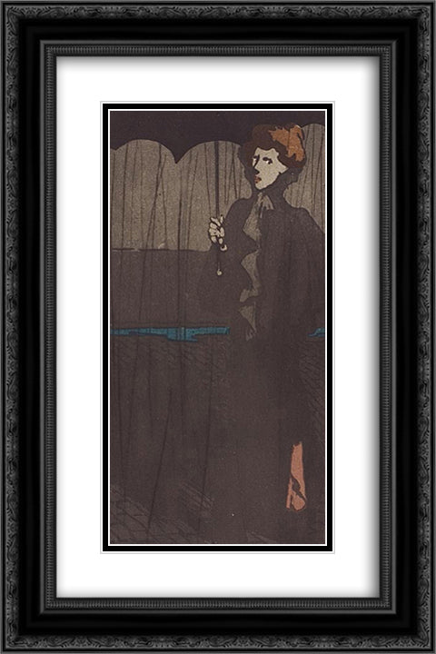L'Averse 16x24 Black Ornate Wood Framed Art Print Poster with Double Matting by Steinlen, Theophile