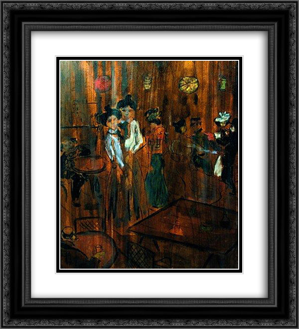 Le Bar 20x22 Black Ornate Wood Framed Art Print Poster with Double Matting by Steinlen, Theophile
