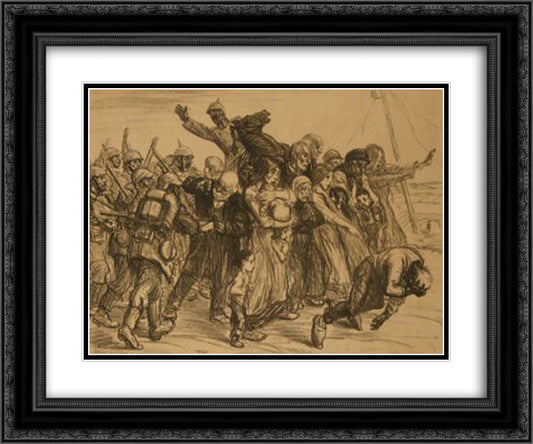 Le Bouclier 24x20 Black Ornate Wood Framed Art Print Poster with Double Matting by Steinlen, Theophile