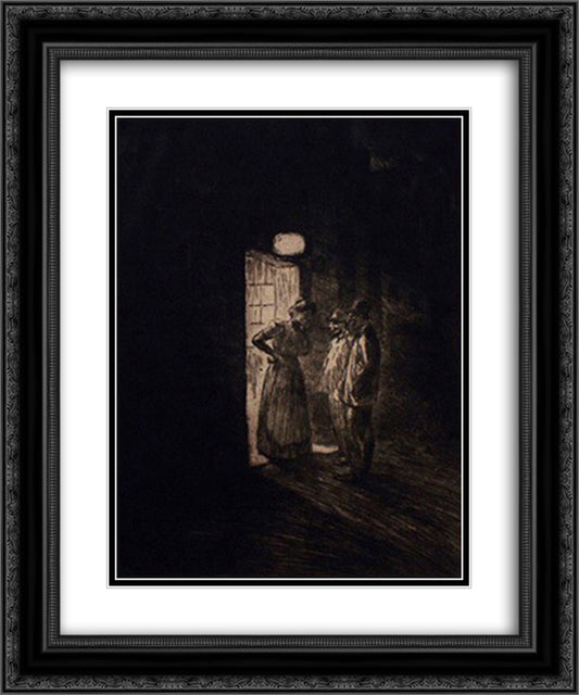 Le Bouge 20x24 Black Ornate Wood Framed Art Print Poster with Double Matting by Steinlen, Theophile