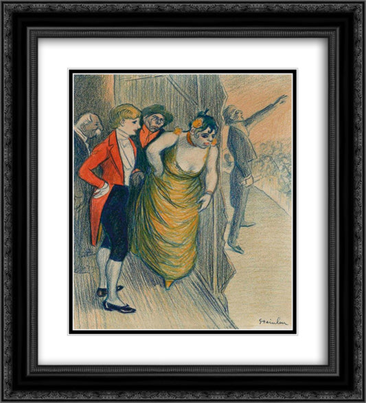 Le Cafe Concert 20x22 Black Ornate Wood Framed Art Print Poster with Double Matting by Steinlen, Theophile