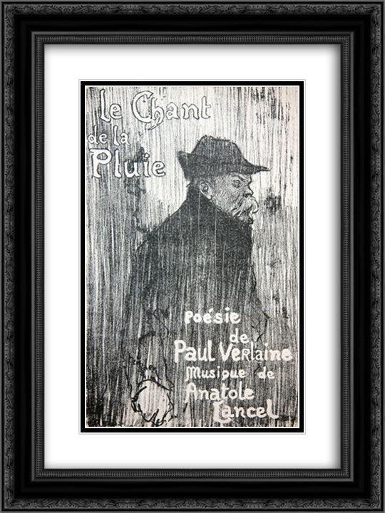 Le chant de la pluie 18x24 Black Ornate Wood Framed Art Print Poster with Double Matting by Steinlen, Theophile