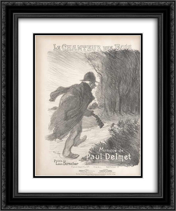 Le Chanteur des Bois 20x24 Black Ornate Wood Framed Art Print Poster with Double Matting by Steinlen, Theophile