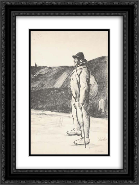 Le Chemineau 18x24 Black Ornate Wood Framed Art Print Poster with Double Matting by Steinlen, Theophile