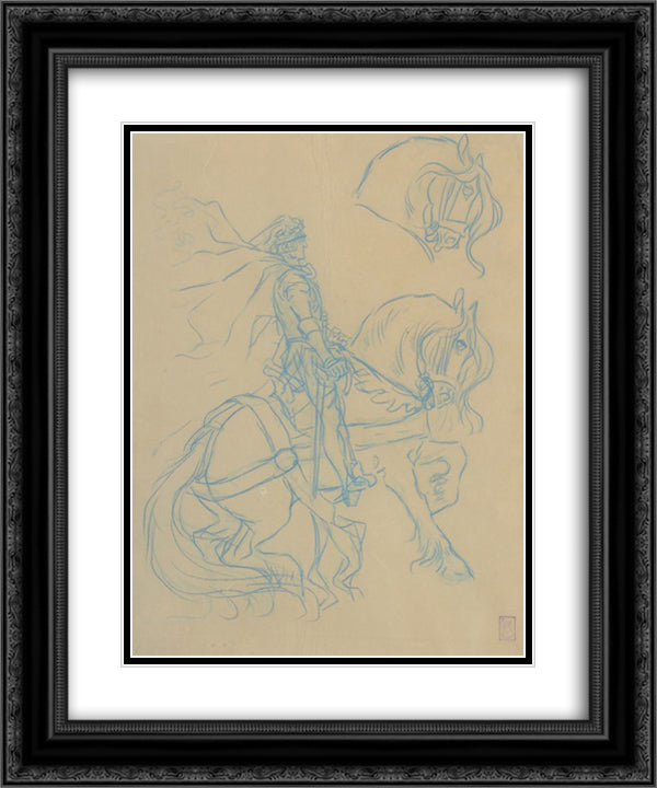 Le Chevalier a la Fee 20x24 Black Ornate Wood Framed Art Print Poster with Double Matting by Steinlen, Theophile
