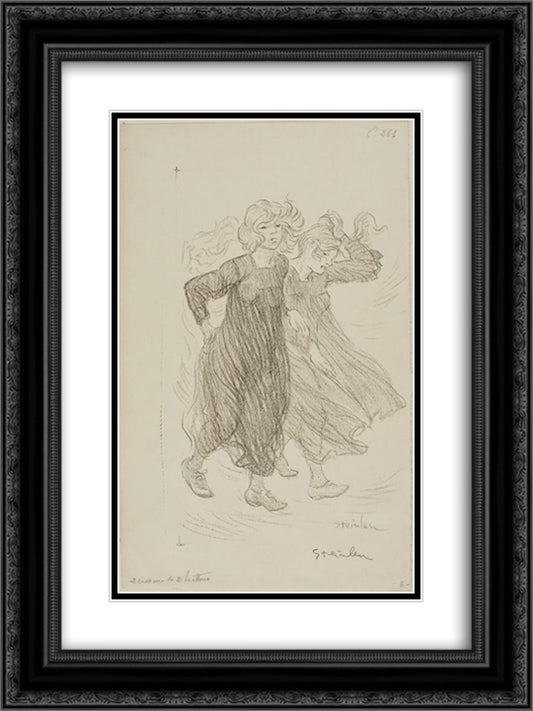 Le Coup de Vent 18x24 Black Ornate Wood Framed Art Print Poster with Double Matting by Steinlen, Theophile