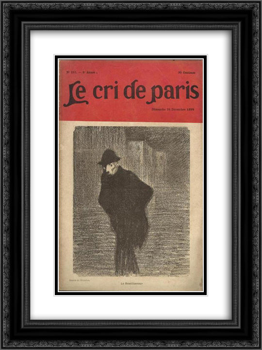 Le Cri de Paris 18x24 Black Ornate Wood Framed Art Print Poster with Double Matting by Steinlen, Theophile