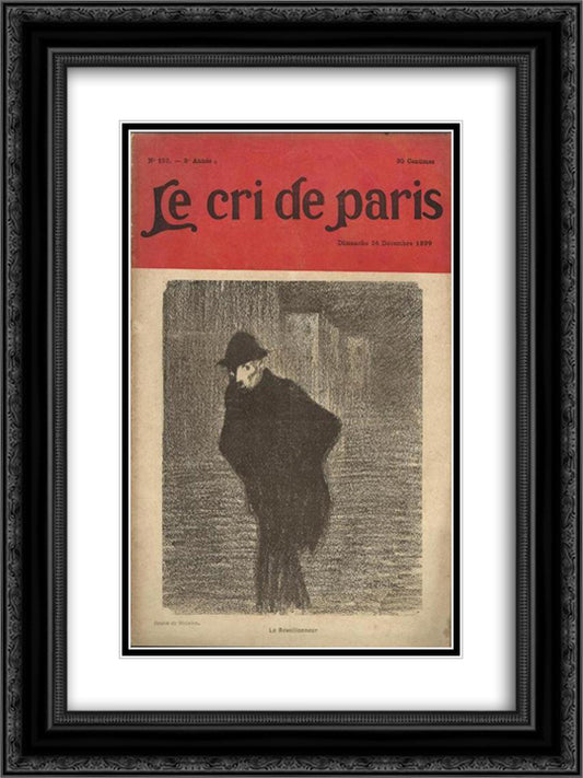 Le Cri de Paris 18x24 Black Ornate Wood Framed Art Print Poster with Double Matting by Steinlen, Theophile