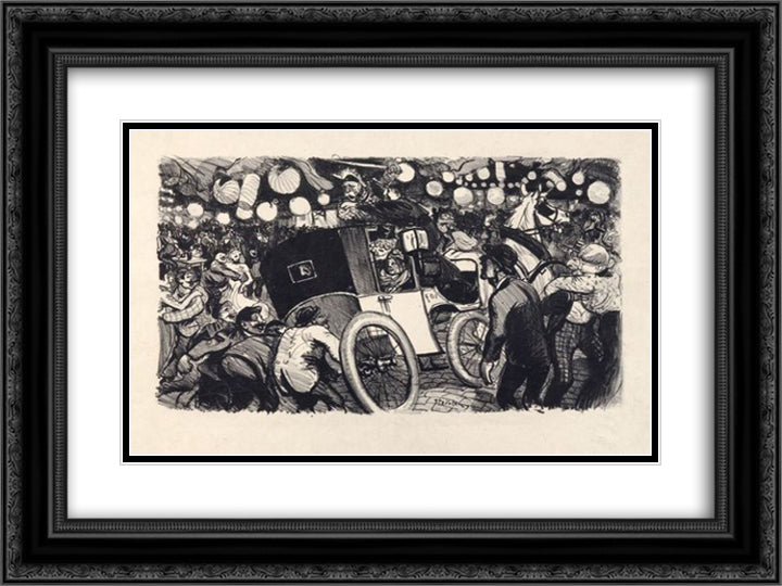 Le Fiacre de L'Etat 24x18 Black Ornate Wood Framed Art Print Poster with Double Matting by Steinlen, Theophile