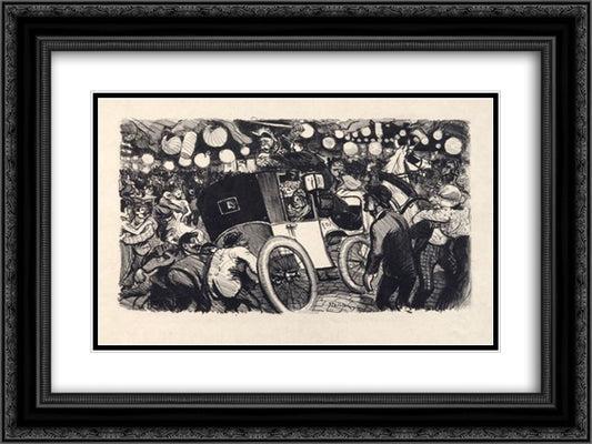 Le Fiacre de L'Etat 24x18 Black Ornate Wood Framed Art Print Poster with Double Matting by Steinlen, Theophile