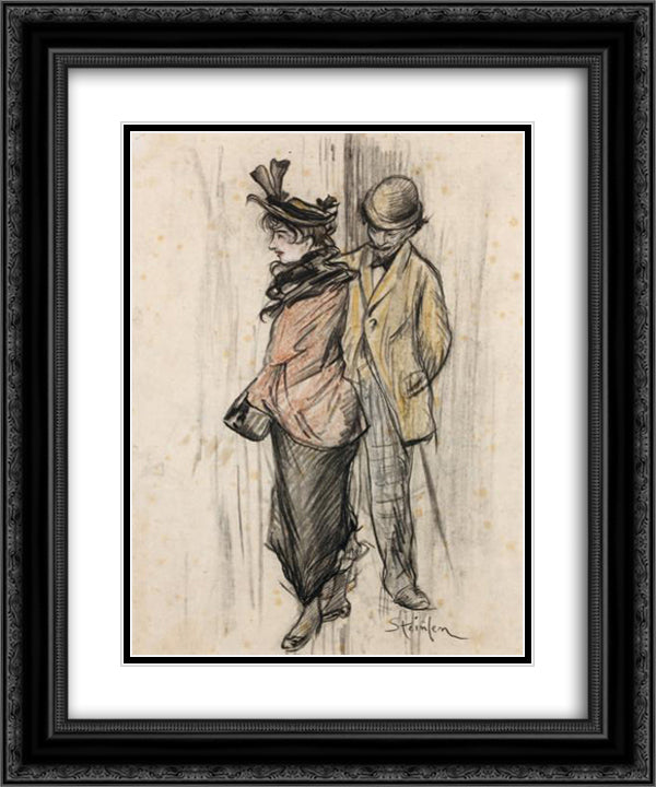 Le Flaneur Parisien 20x24 Black Ornate Wood Framed Art Print Poster with Double Matting by Steinlen, Theophile