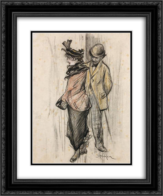 Le Flaneur Parisien 20x24 Black Ornate Wood Framed Art Print Poster with Double Matting by Steinlen, Theophile