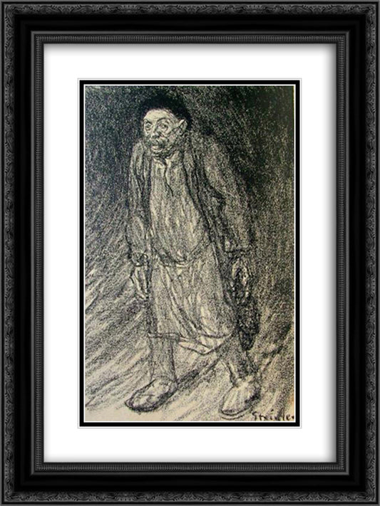Le Houilleur 18x24 Black Ornate Wood Framed Art Print Poster with Double Matting by Steinlen, Theophile
