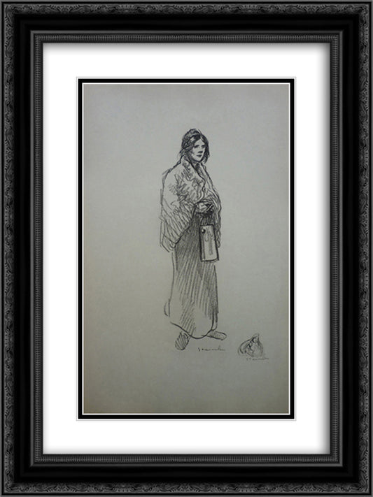 Le Lait 18x24 Black Ornate Wood Framed Art Print Poster with Double Matting by Steinlen, Theophile
