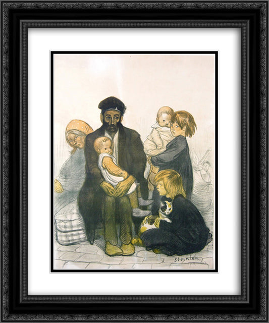 Le Locataire 20x24 Black Ornate Wood Framed Art Print Poster with Double Matting by Steinlen, Theophile