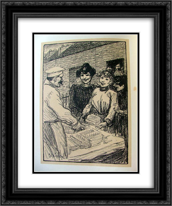 Le Marchand de Gaufres 20x24 Black Ornate Wood Framed Art Print Poster with Double Matting by Steinlen, Theophile