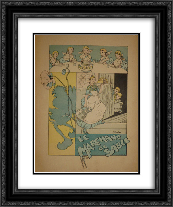 Le Marchand de Sable 20x24 Black Ornate Wood Framed Art Print Poster with Double Matting by Steinlen, Theophile
