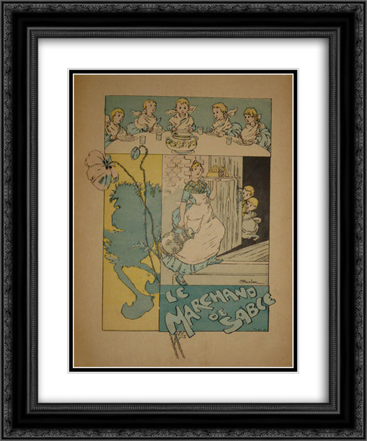 Le Marchand de Sable 20x24 Black Ornate Wood Framed Art Print Poster with Double Matting by Steinlen, Theophile