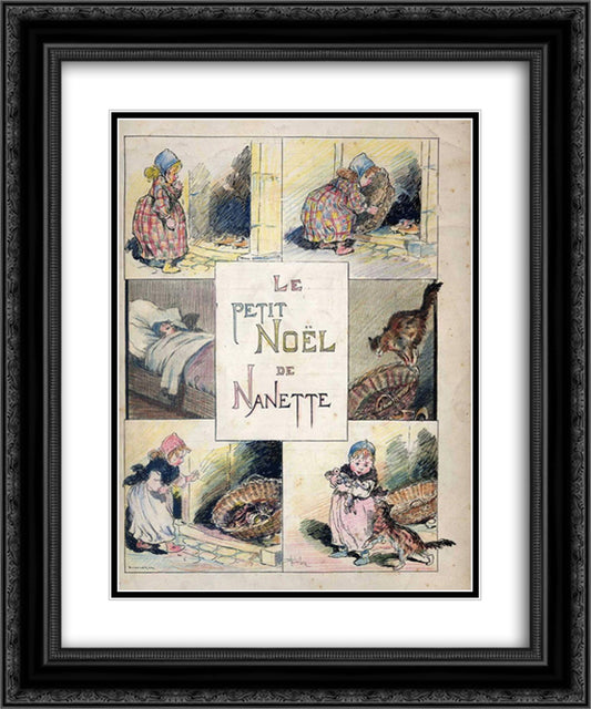 Le Petit Noel de Nanette 20x24 Black Ornate Wood Framed Art Print Poster with Double Matting by Steinlen, Theophile