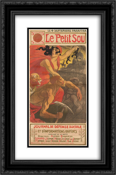 Le Petit Sou 16x24 Black Ornate Wood Framed Art Print Poster with Double Matting by Steinlen, Theophile