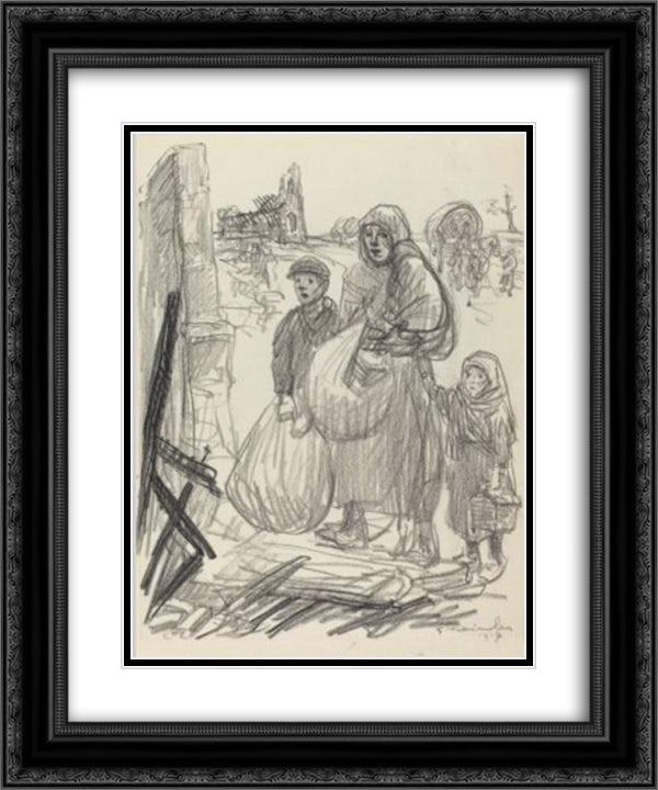 Le Retour - C'est Ici Chez Nous 20x24 Black Ornate Wood Framed Art Print Poster with Double Matting by Steinlen, Theophile