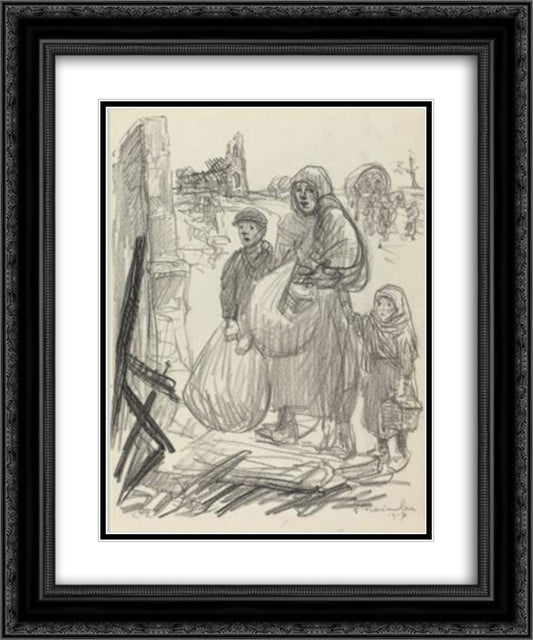 Le Retour - C'est Ici Chez Nous 20x24 Black Ornate Wood Framed Art Print Poster with Double Matting by Steinlen, Theophile