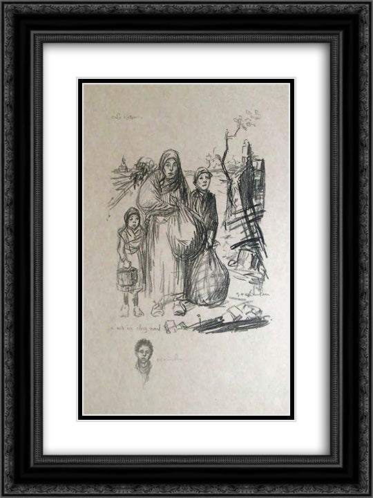 Le Retour - C'Est Ici Chez Nous 18x24 Black Ornate Wood Framed Art Print Poster with Double Matting by Steinlen, Theophile
