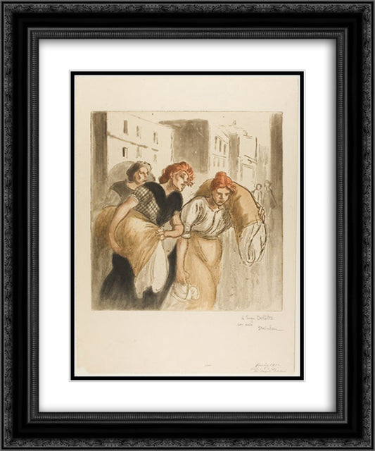 Le Retour du Lavoir 20x24 Black Ornate Wood Framed Art Print Poster with Double Matting by Steinlen, Theophile