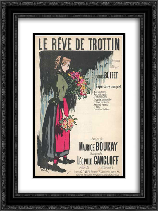 Le Reve de Trottin 18x24 Black Ornate Wood Framed Art Print Poster with Double Matting by Steinlen, Theophile