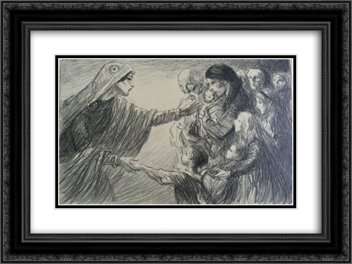 Le Secours National 24x18 Black Ornate Wood Framed Art Print Poster with Double Matting by Steinlen, Theophile