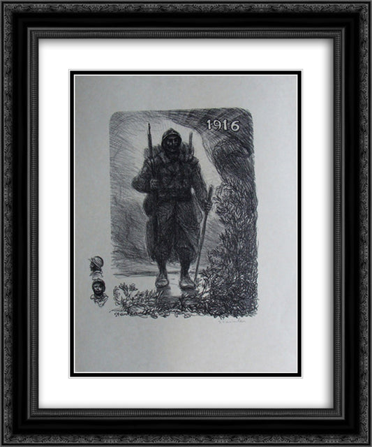 Le soldat 20x24 Black Ornate Wood Framed Art Print Poster with Double Matting by Steinlen, Theophile
