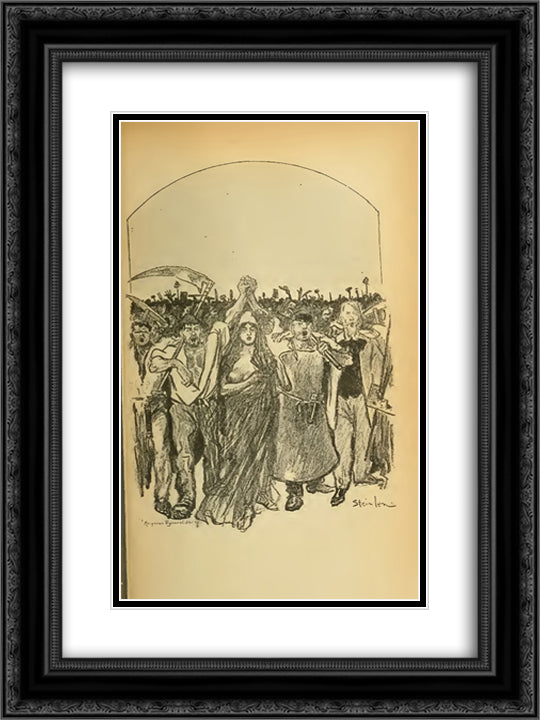 Le Soleil Rouge 18x24 Black Ornate Wood Framed Art Print Poster with Double Matting by Steinlen, Theophile