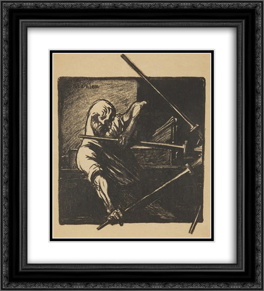 Le Transporteur 20x22 Black Ornate Wood Framed Art Print Poster with Double Matting by Steinlen, Theophile