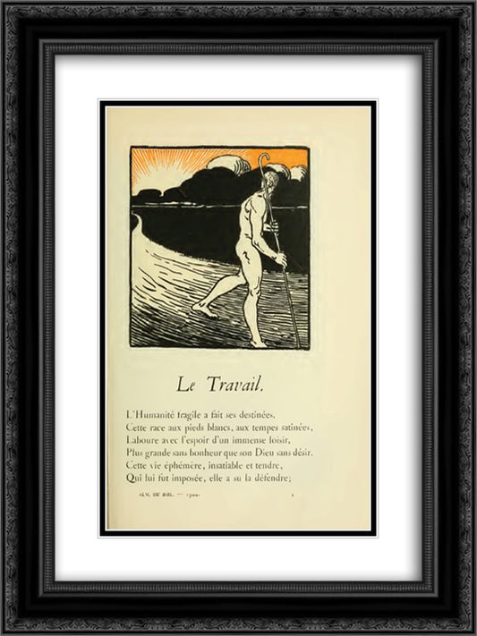 Le Travail 18x24 Black Ornate Wood Framed Art Print Poster with Double Matting by Steinlen, Theophile