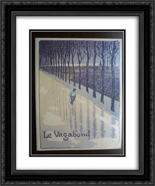 Le Vagabond 20x24 Black Ornate Wood Framed Art Print Poster with Double Matting by Steinlen, Theophile