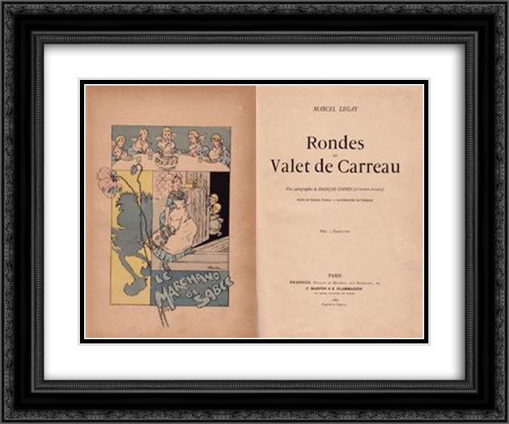 Legay Rondes du Valet de Carreau 24x20 Black Ornate Wood Framed Art Print Poster with Double Matting by Steinlen, Theophile