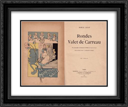 Legay Rondes du Valet de Carreau 24x20 Black Ornate Wood Framed Art Print Poster with Double Matting by Steinlen, Theophile