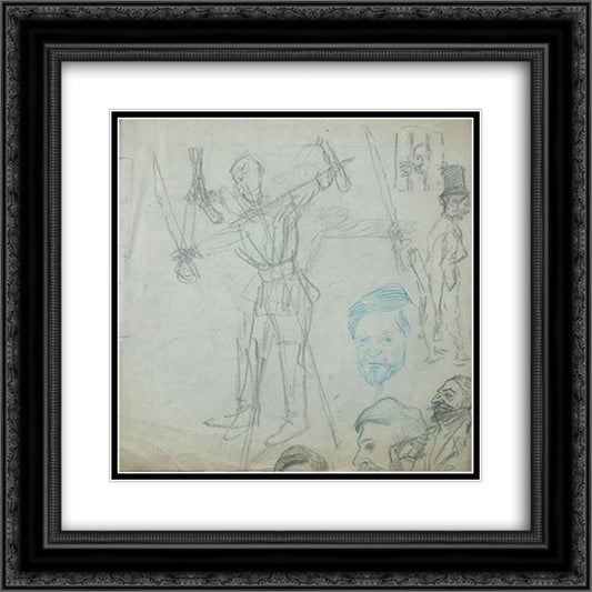 L'Epouvantail-Bourgeois 20x20 Black Ornate Wood Framed Art Print Poster with Double Matting by Steinlen, Theophile