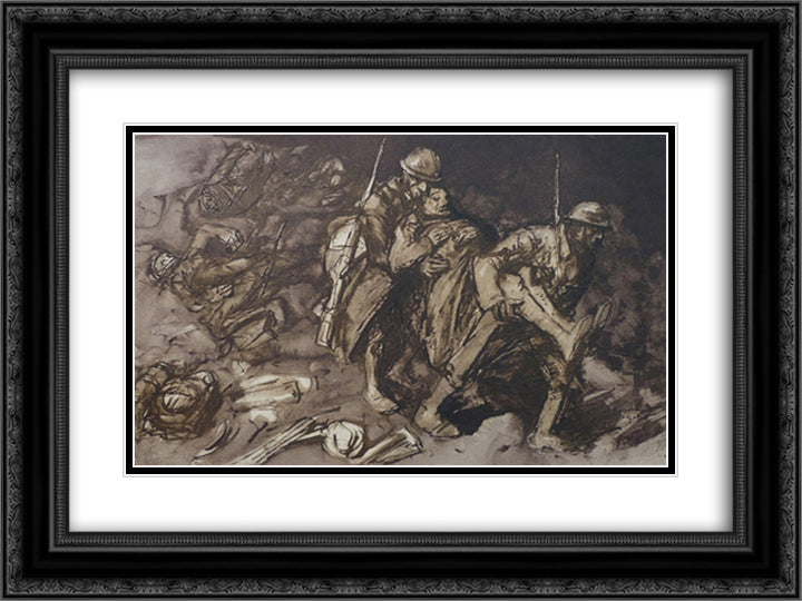 Les Camarades 24x18 Black Ornate Wood Framed Art Print Poster with Double Matting by Steinlen, Theophile