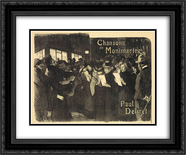 Les Chanteurs des Rues 24x20 Black Ornate Wood Framed Art Print Poster with Double Matting by Steinlen, Theophile