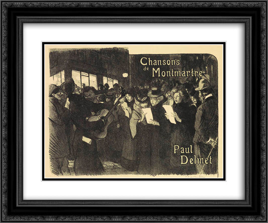 Les Chanteurs des Rues 24x20 Black Ornate Wood Framed Art Print Poster with Double Matting by Steinlen, Theophile